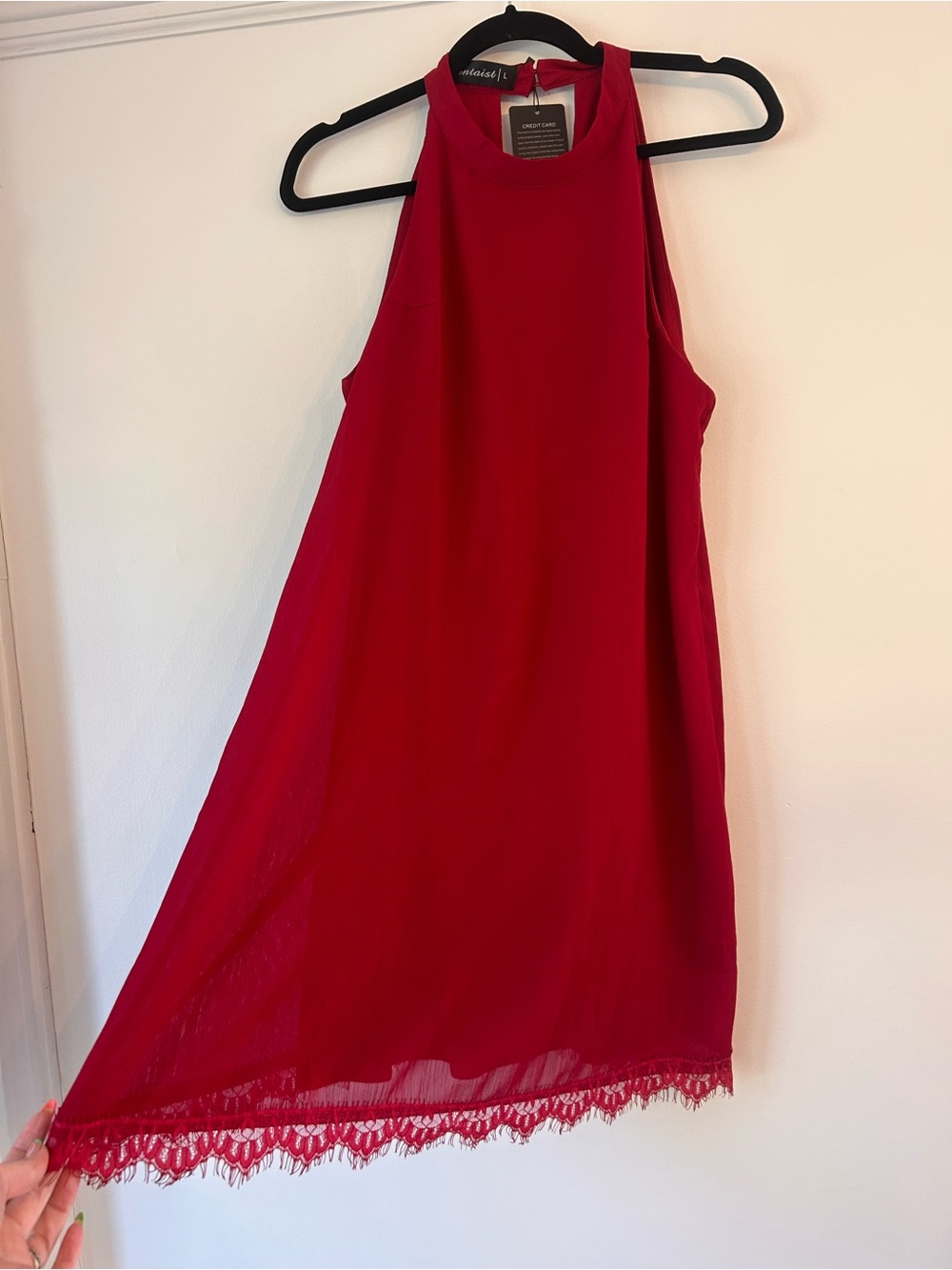 NWT Sleeveless Red Mini Dress with Lace Hem